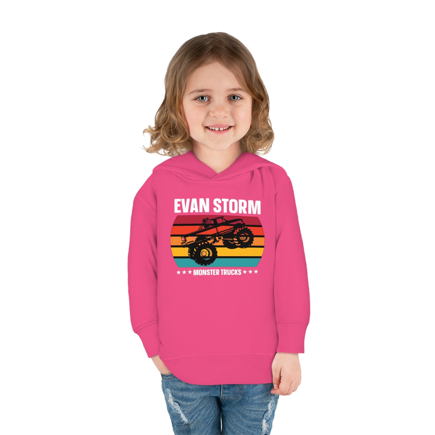 Toddler Pullover Fleece Monster Truck Sunset Hoodie