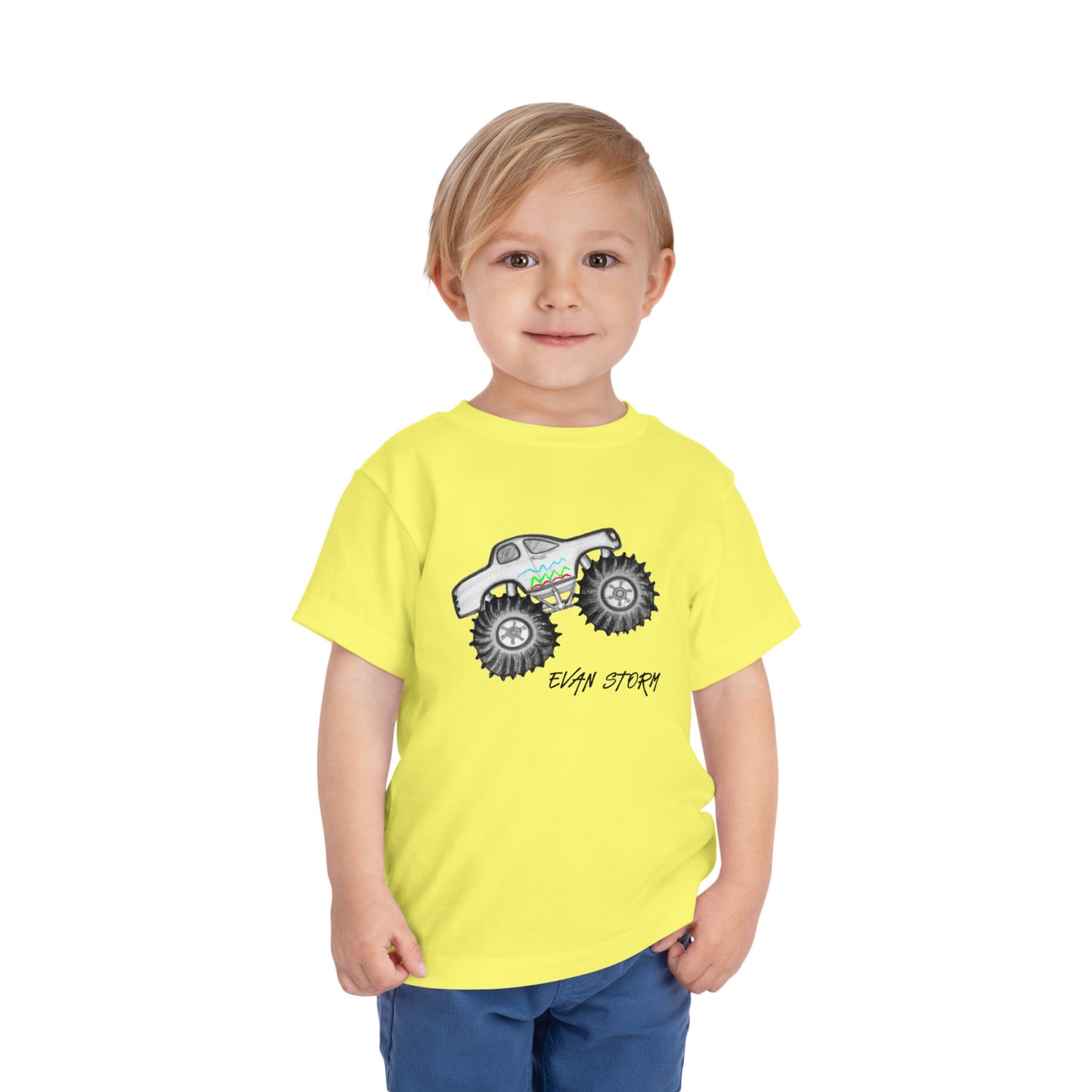 Toddler Monster Truck Evan Artwork Short Sleeve Tee