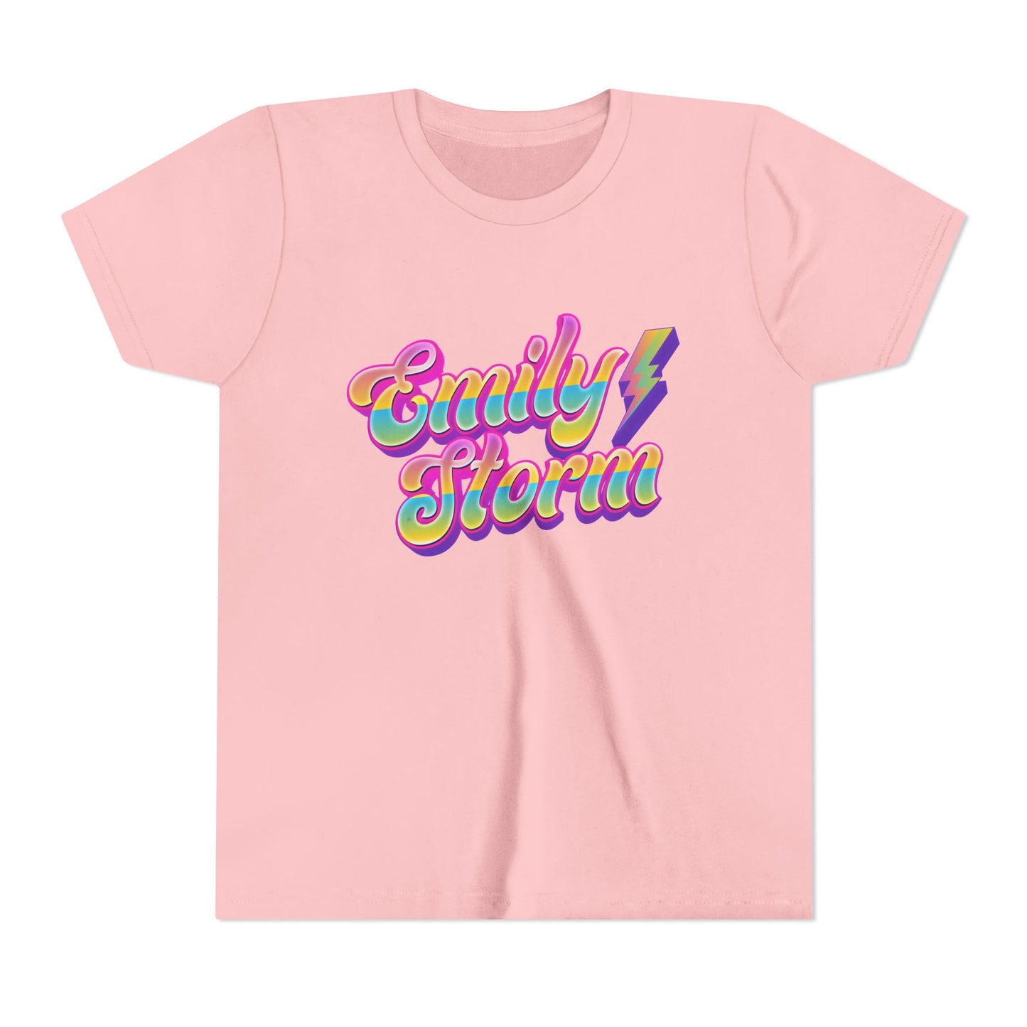 Emily Storm Youth Tee — Retro Rainbow 'Emily Storm' Lightning Name Graphic