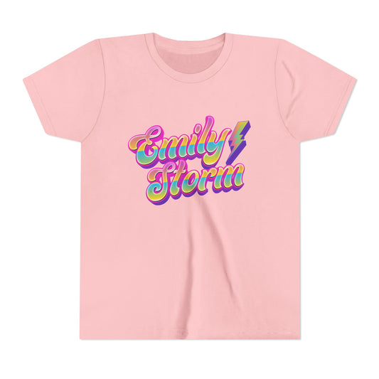 Emily Storm Youth Tee — Retro Rainbow 'Emily Storm' Lightning Name Graphic