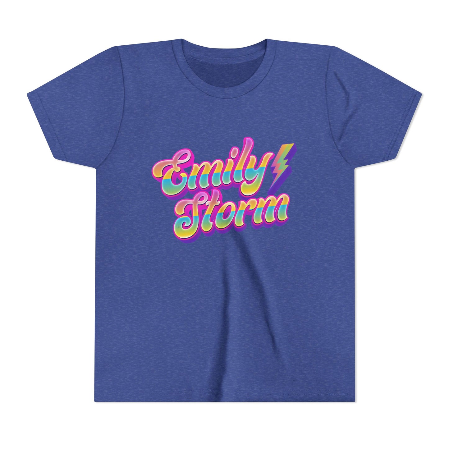 Emily Storm Youth Tee — Retro Rainbow 'Emily Storm' Lightning Name Graphic