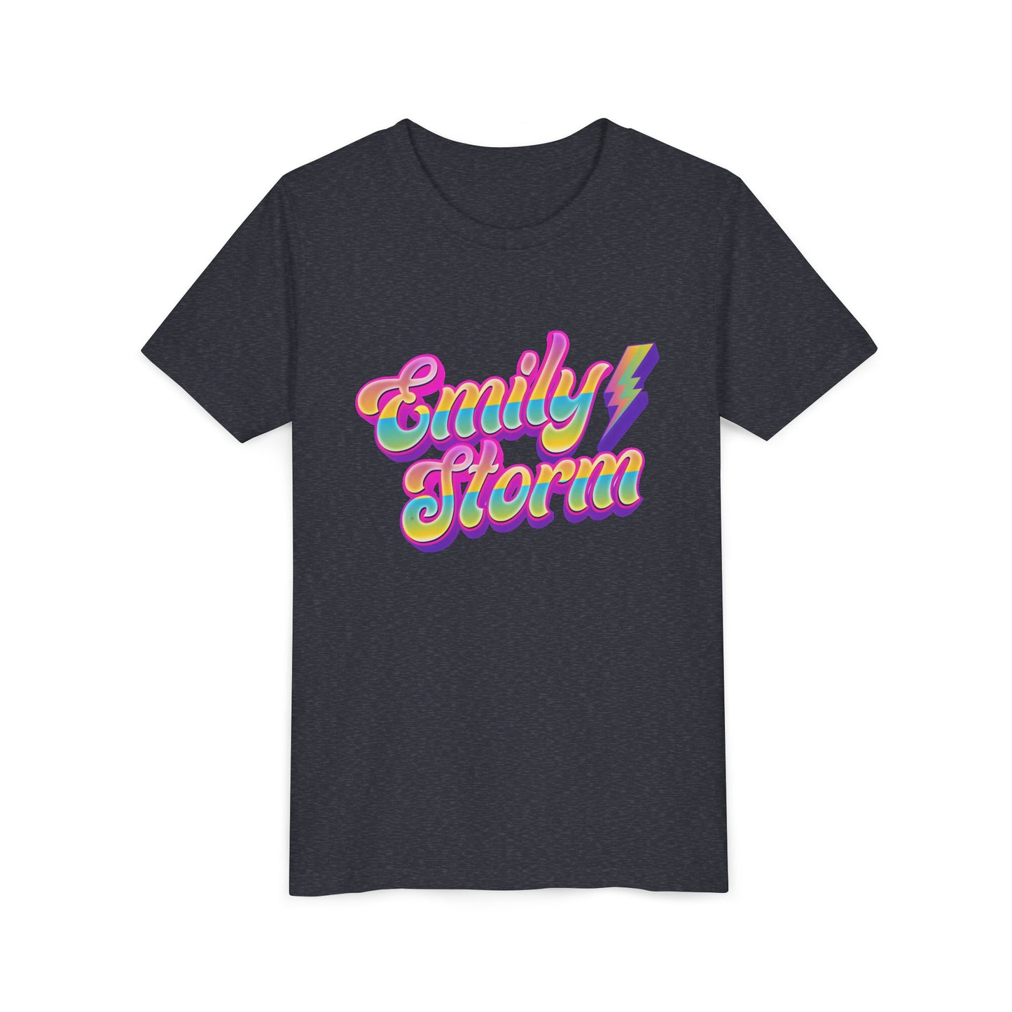 Emily Storm Youth Tee — Retro Rainbow 'Emily Storm' Lightning Name Graphic