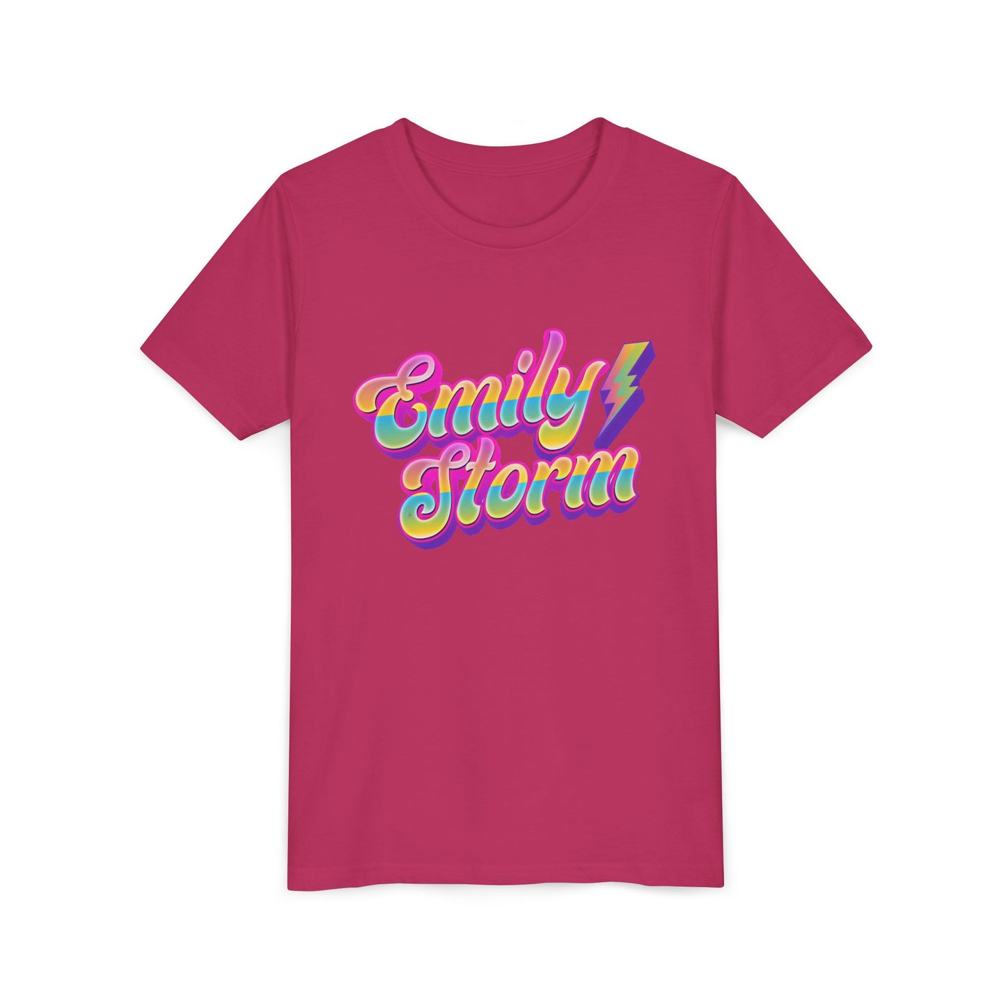 Emily Storm Youth Tee — Retro Rainbow 'Emily Storm' Lightning Name Graphic