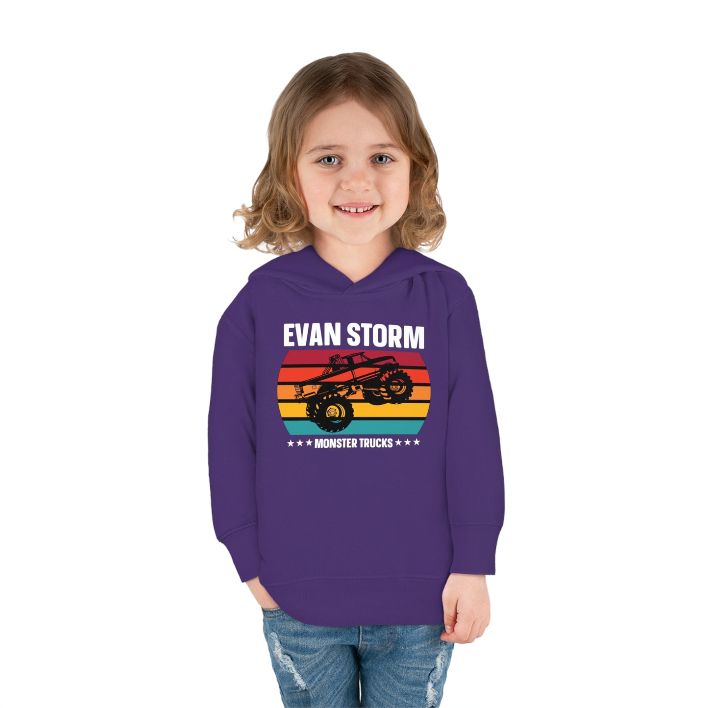 Toddler Pullover Fleece Monster Truck Sunset Hoodie