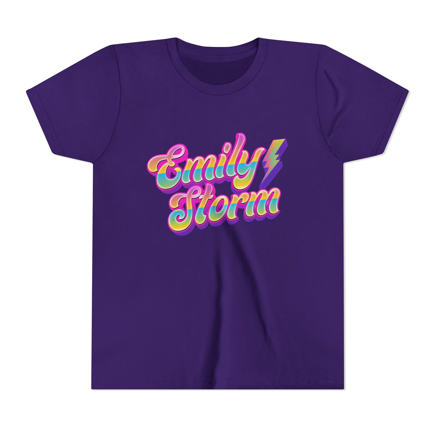 Emily Storm Youth Tee — Retro Rainbow 'Emily Storm' Lightning Name Graphic
