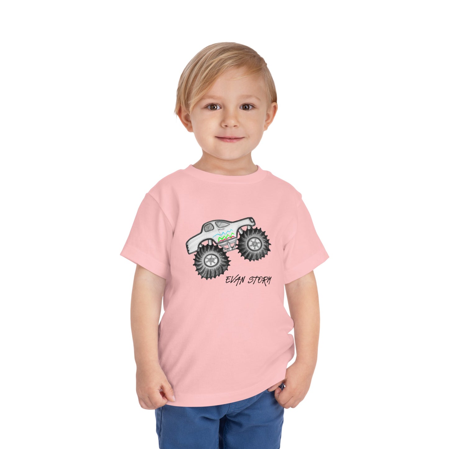 Toddler Monster Truck Evan Artwork Short Sleeve Tee