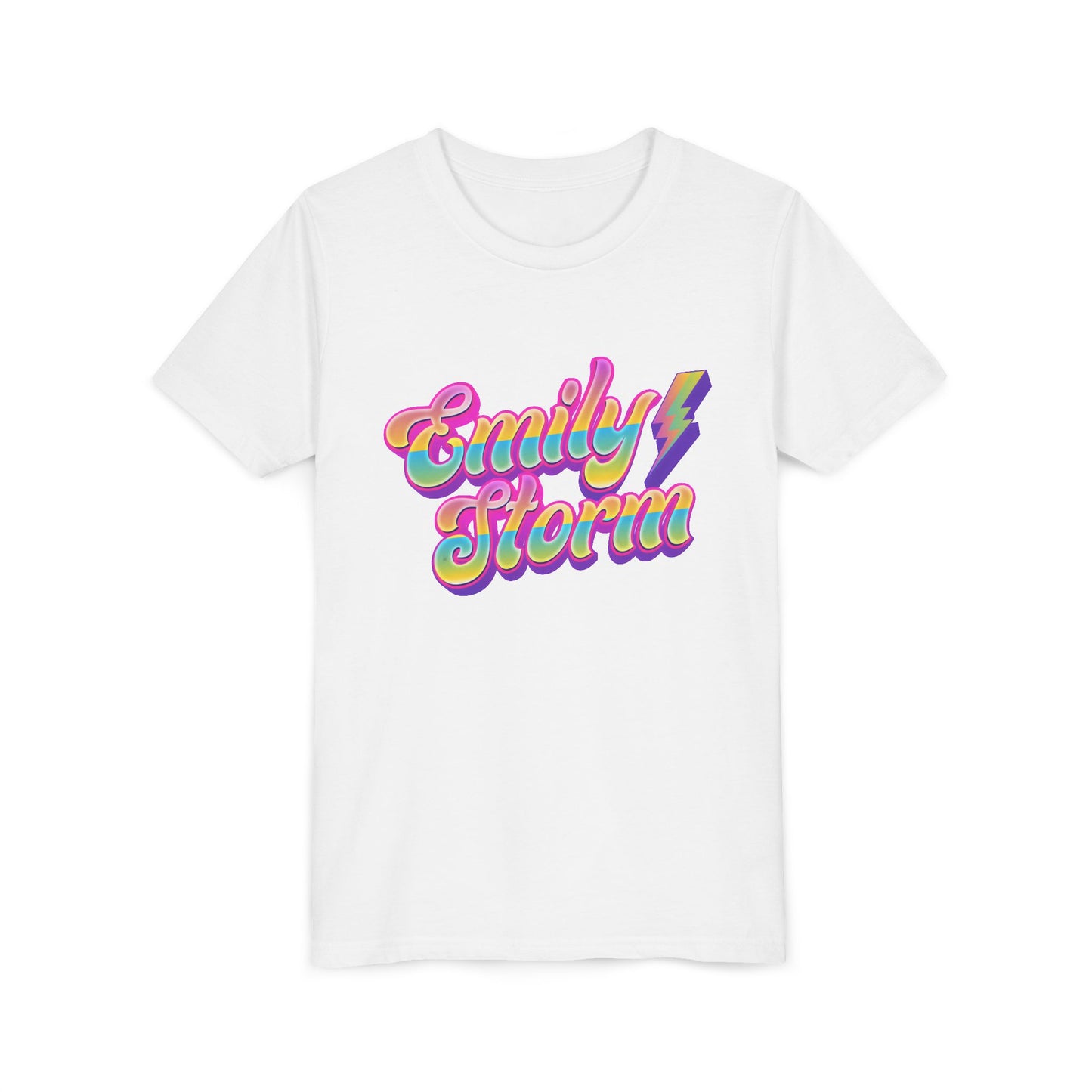 Emily Storm Youth Tee — Retro Rainbow 'Emily Storm' Lightning Name Graphic