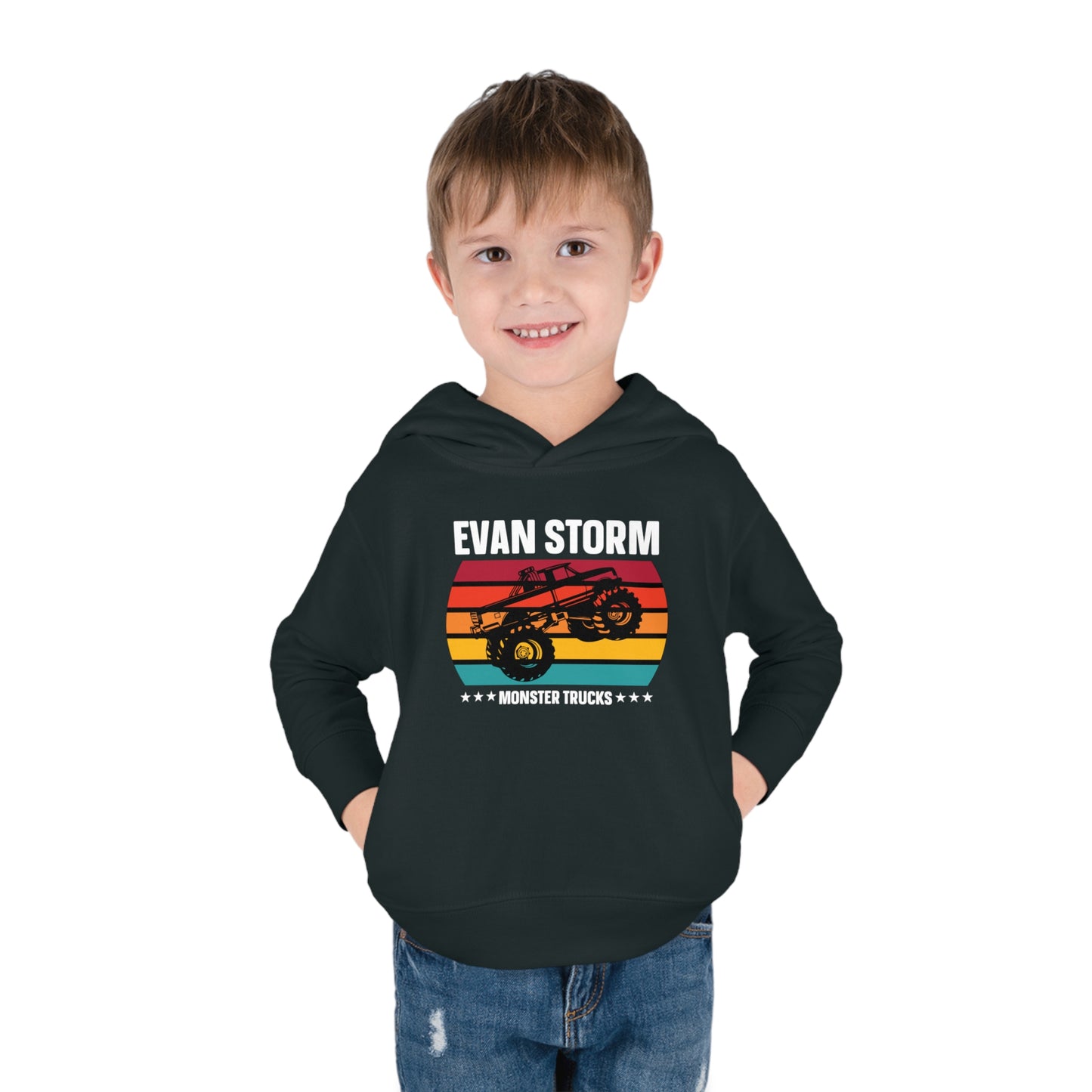 Toddler Pullover Fleece Monster Truck Sunset Hoodie