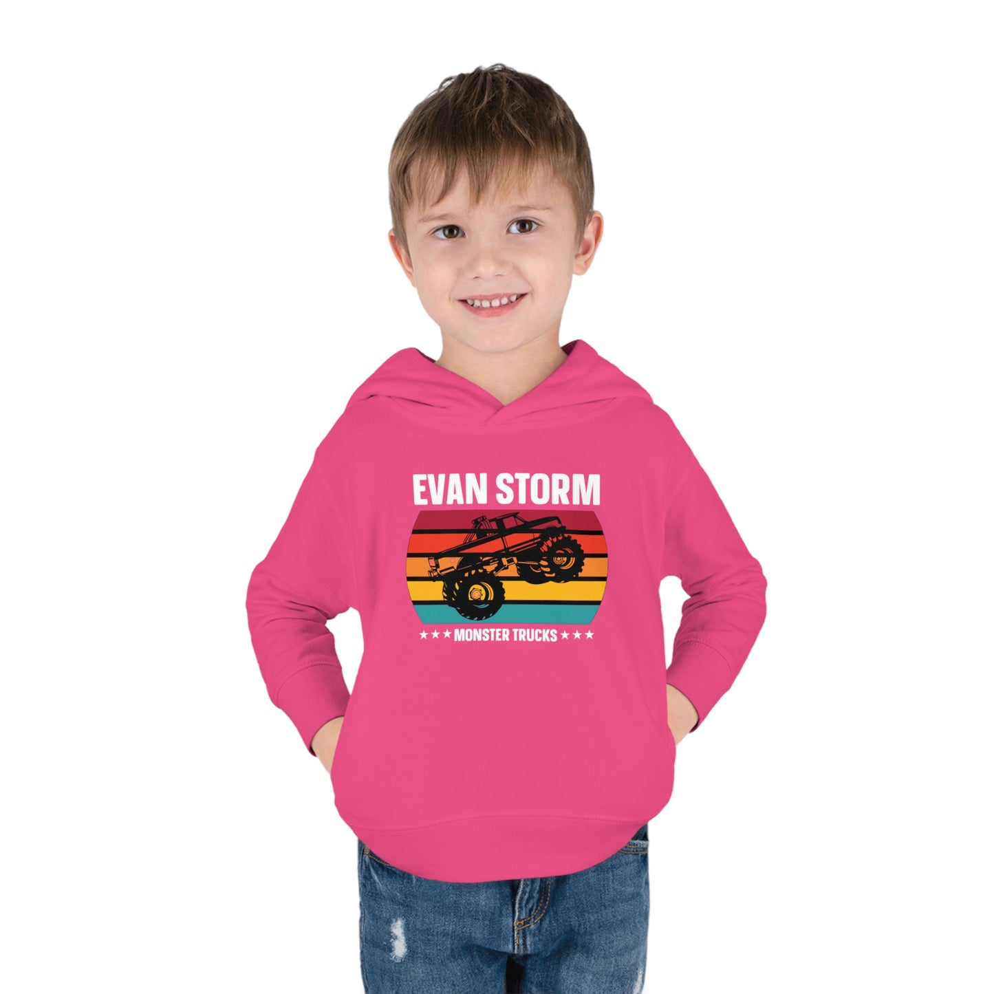 Toddler Pullover Fleece Monster Truck Sunset Hoodie