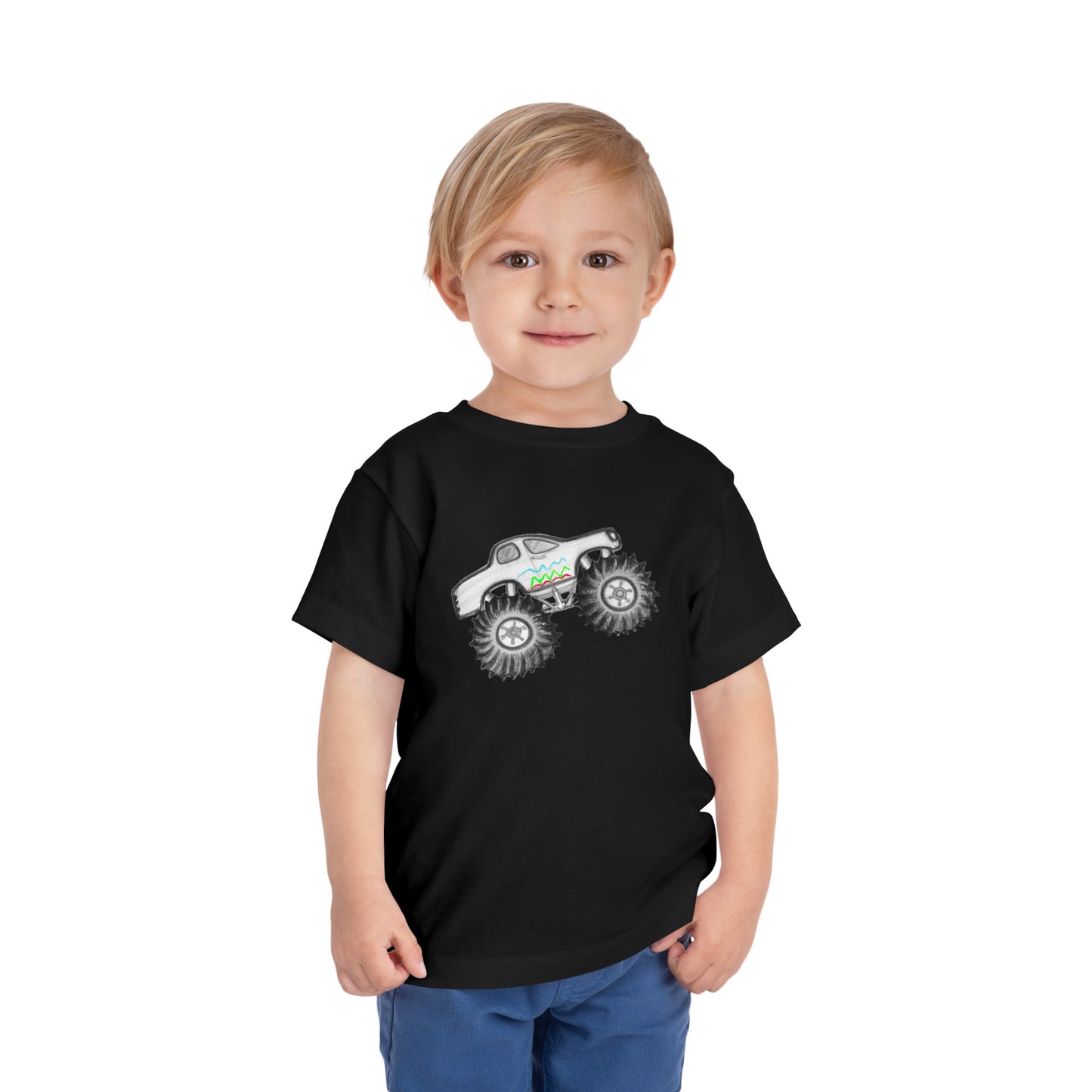 Toddler Monster Truck Evan Artwork Short Sleeve Tee