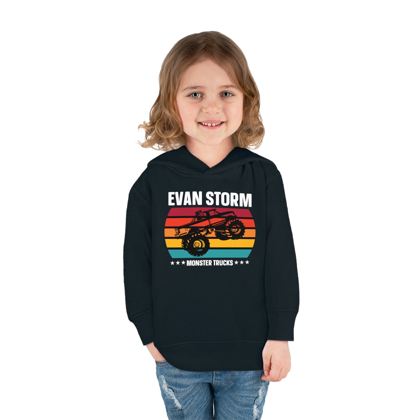 Toddler Pullover Fleece Monster Truck Sunset Hoodie