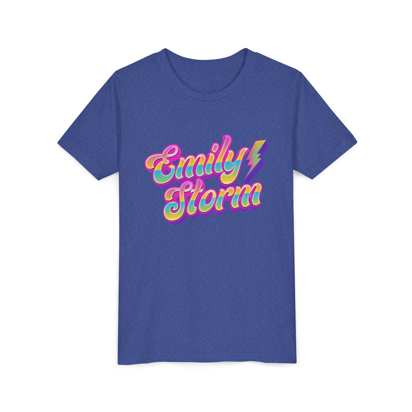 Emily Storm Youth Tee — Retro Rainbow 'Emily Storm' Lightning Name Graphic