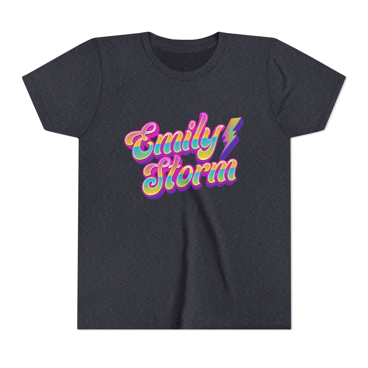 Emily Storm Youth Tee — Retro Rainbow 'Emily Storm' Lightning Name Graphic