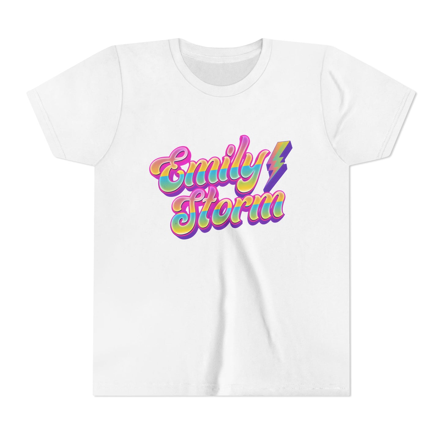 Emily Storm Youth Tee — Retro Rainbow 'Emily Storm' Lightning Name Graphic