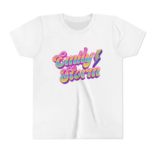 Emily Storm Youth Tee — Retro Rainbow 'Emily Storm' Lightning Name Graphic