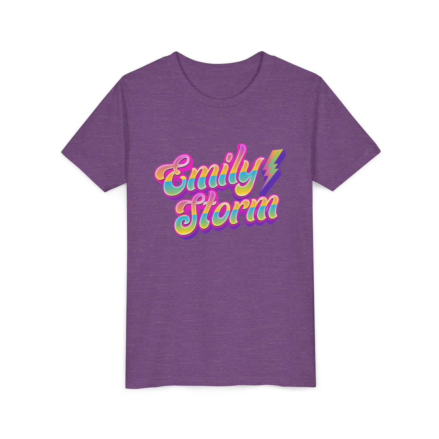 Emily Storm Youth Tee — Retro Rainbow 'Emily Storm' Lightning Name Graphic