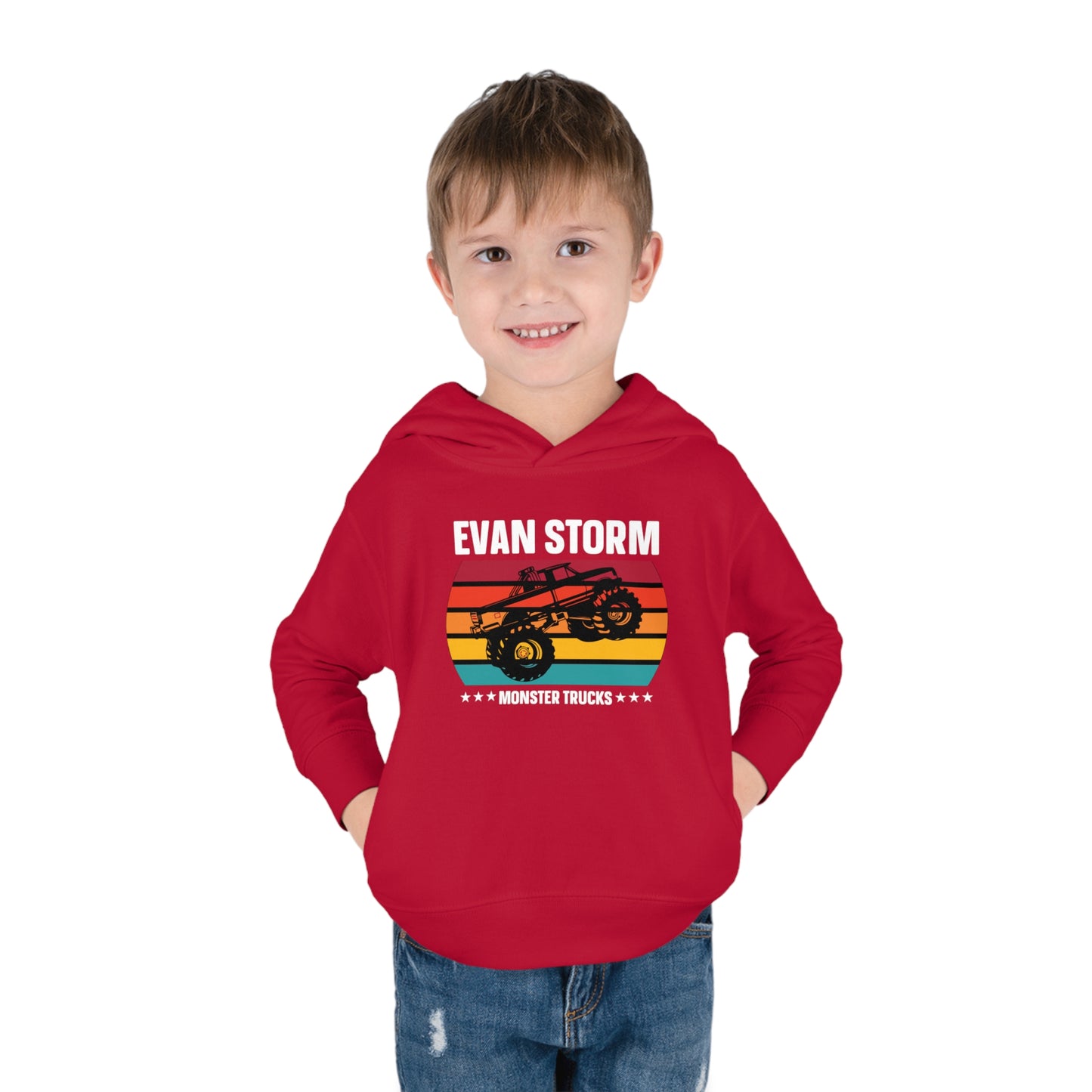 Toddler Pullover Fleece Monster Truck Sunset Hoodie