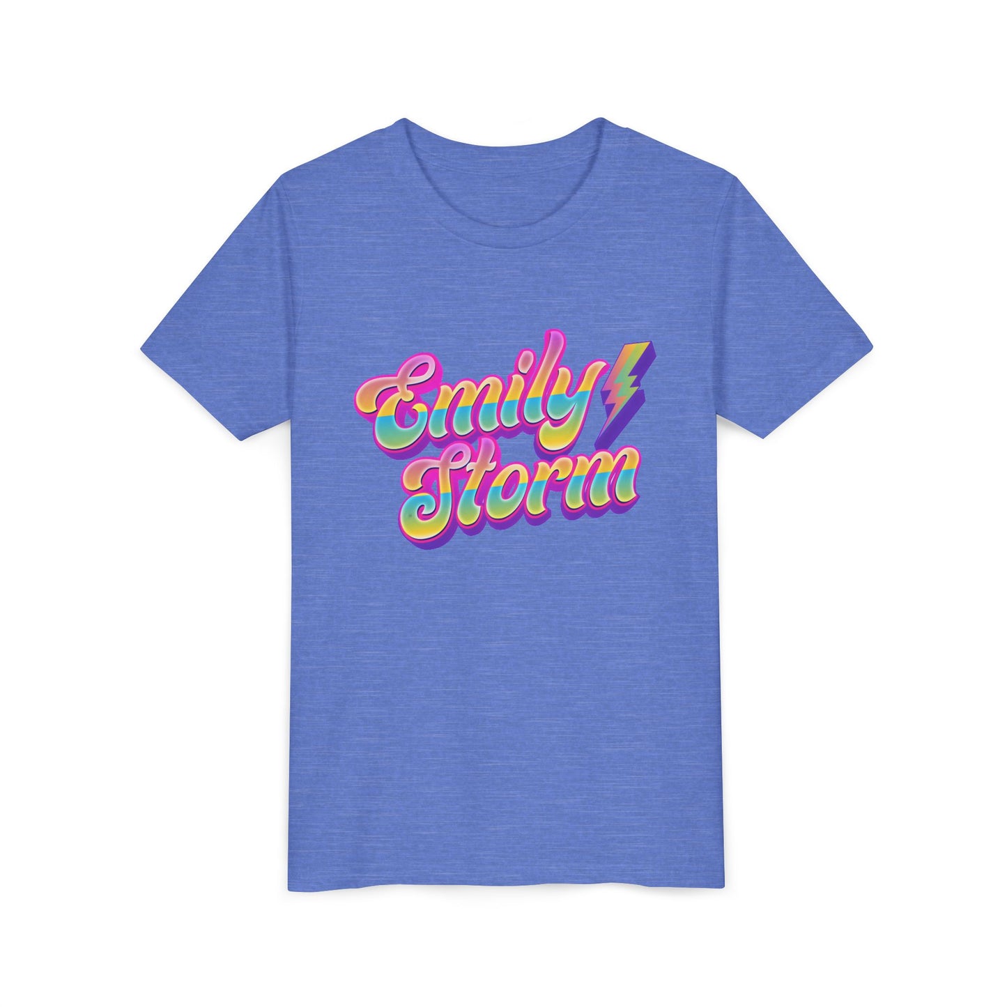 Emily Storm Youth Tee — Retro Rainbow 'Emily Storm' Lightning Name Graphic