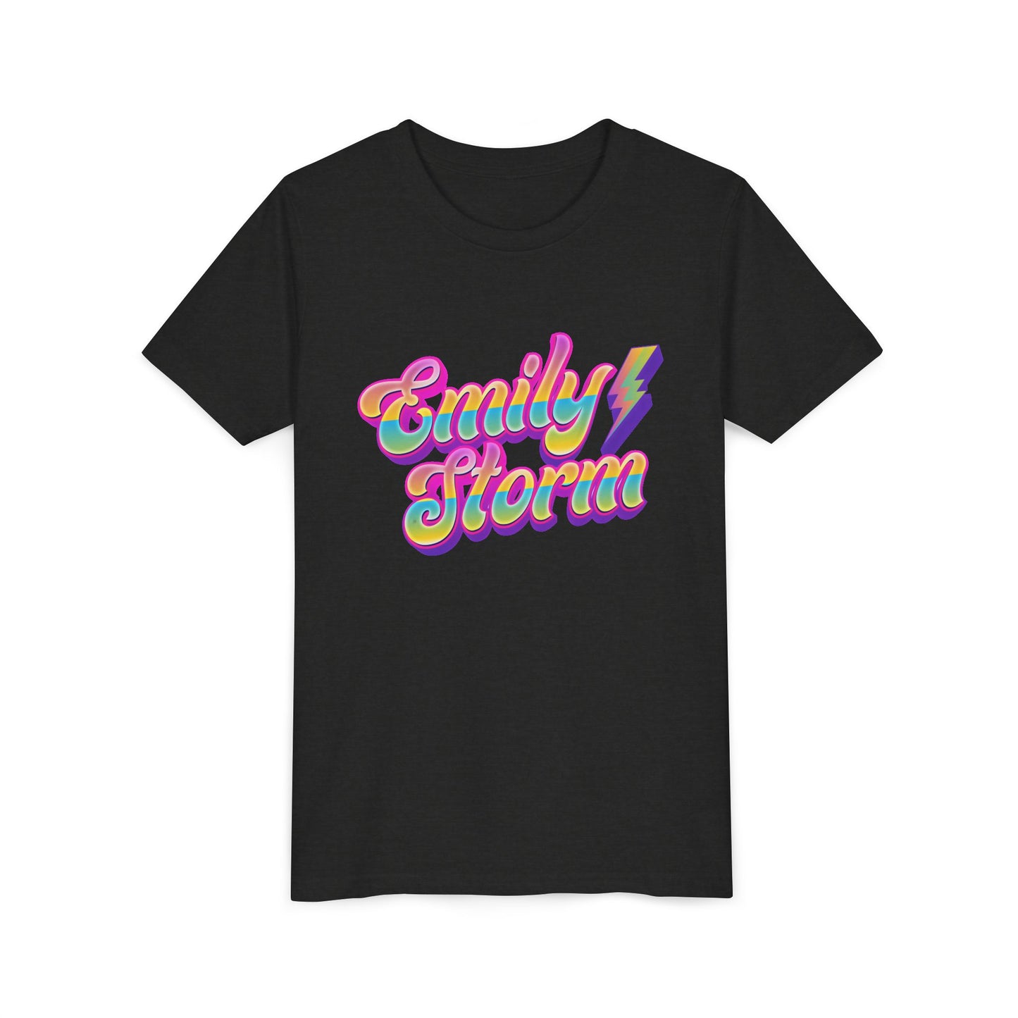 Emily Storm Youth Tee — Retro Rainbow 'Emily Storm' Lightning Name Graphic