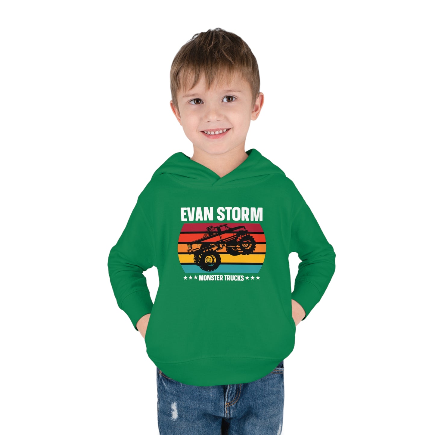 Toddler Pullover Fleece Monster Truck Sunset Hoodie