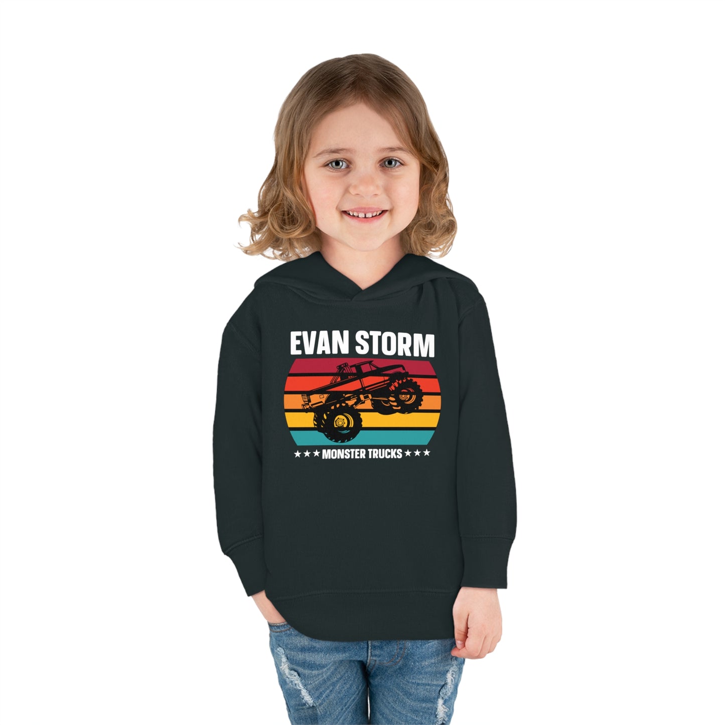 Toddler Pullover Fleece Monster Truck Sunset Hoodie