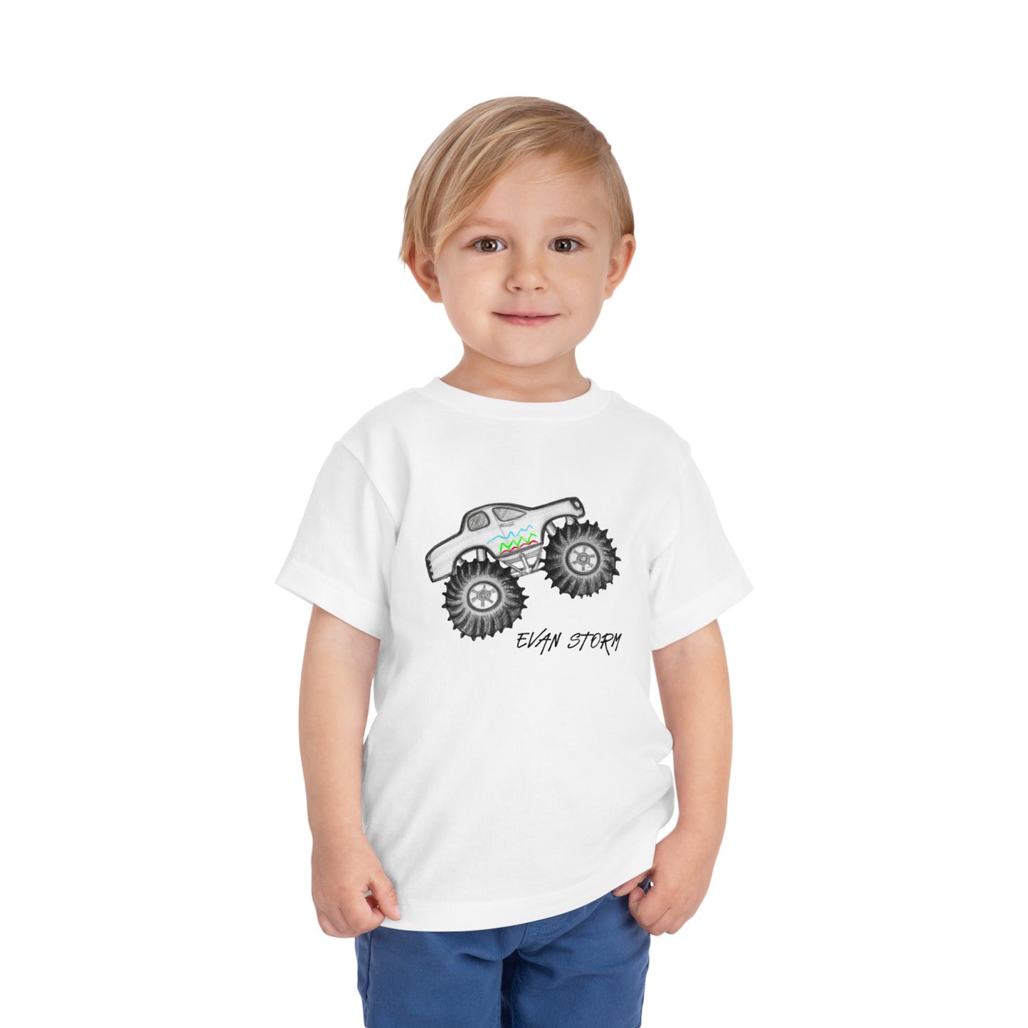 Toddler Monster Truck Evan Artwork Short Sleeve Tee