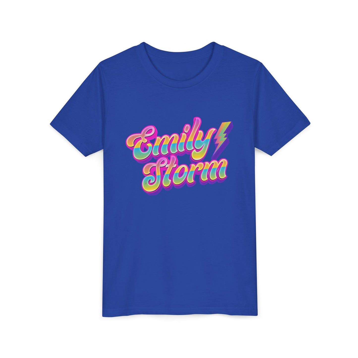 Emily Storm Youth Tee — Retro Rainbow 'Emily Storm' Lightning Name Graphic