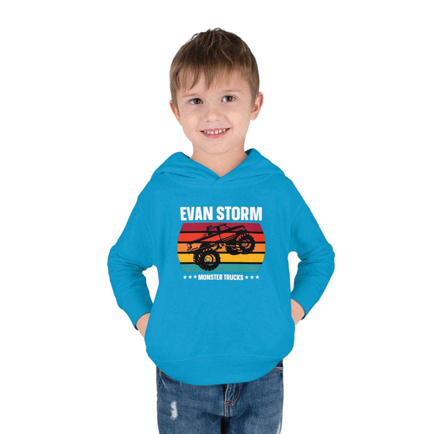 Toddler Pullover Fleece Monster Truck Sunset Hoodie