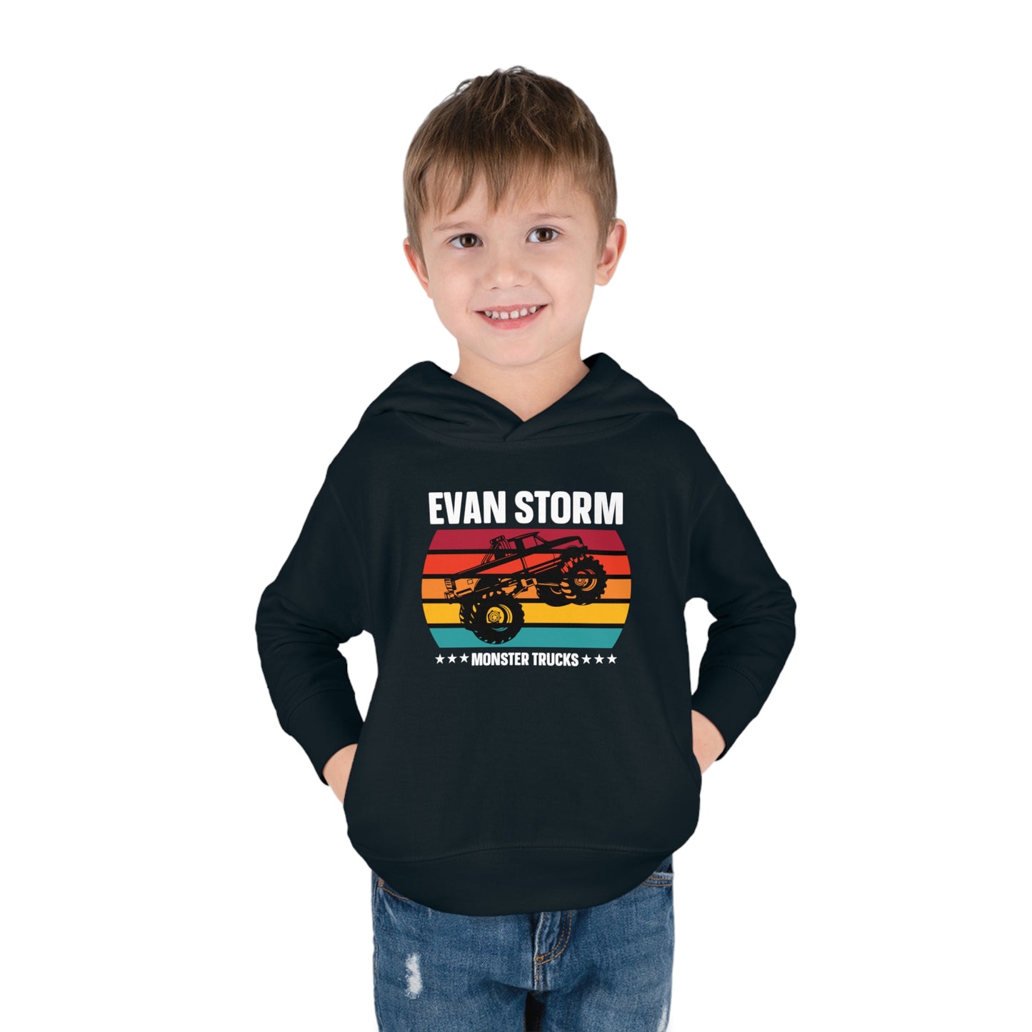 Toddler Pullover Fleece Monster Truck Sunset Hoodie