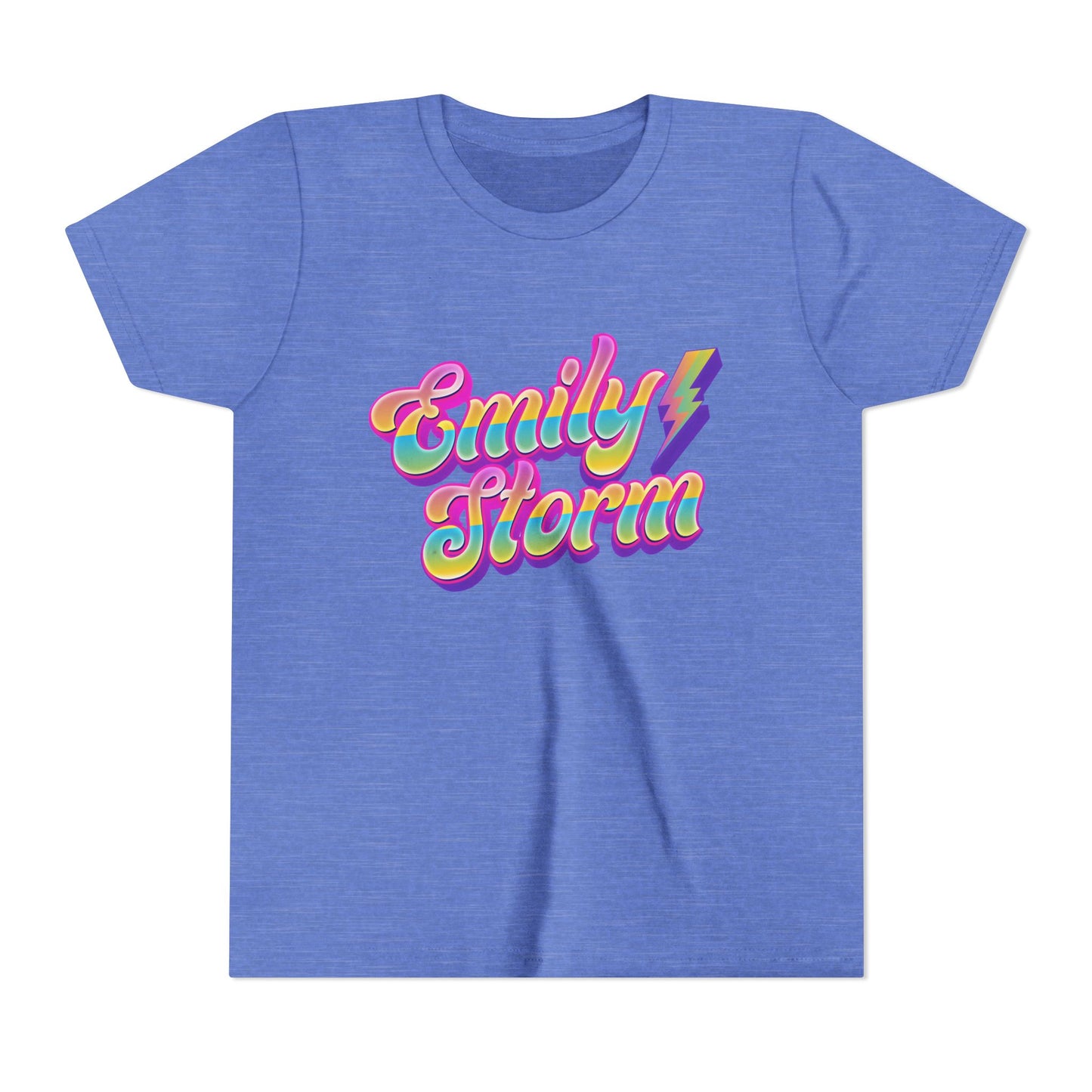 Emily Storm Youth Tee — Retro Rainbow 'Emily Storm' Lightning Name Graphic