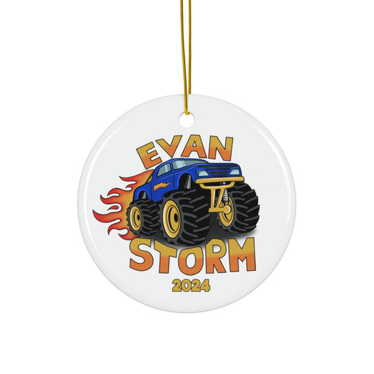 Evan Storm Monster Truck Flames Tree Ornament