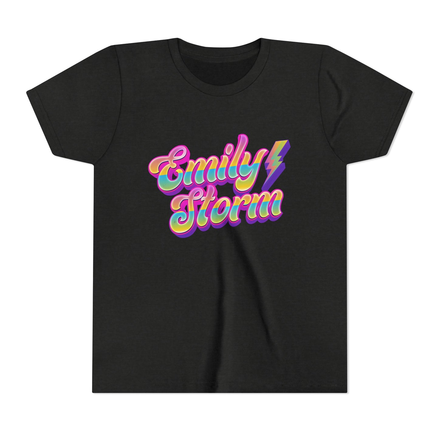 Emily Storm Youth Tee — Retro Rainbow 'Emily Storm' Lightning Name Graphic