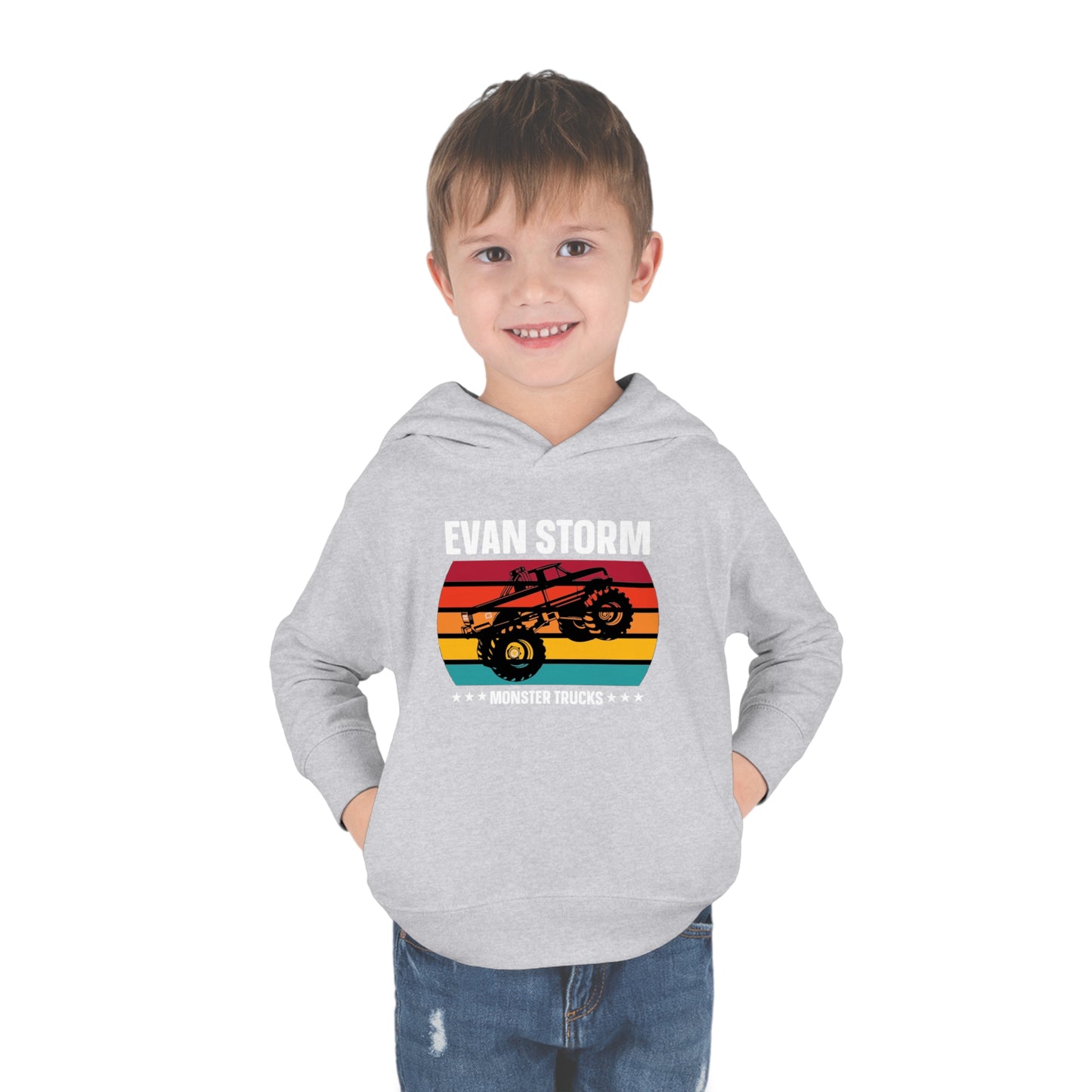 Toddler Pullover Fleece Monster Truck Sunset Hoodie