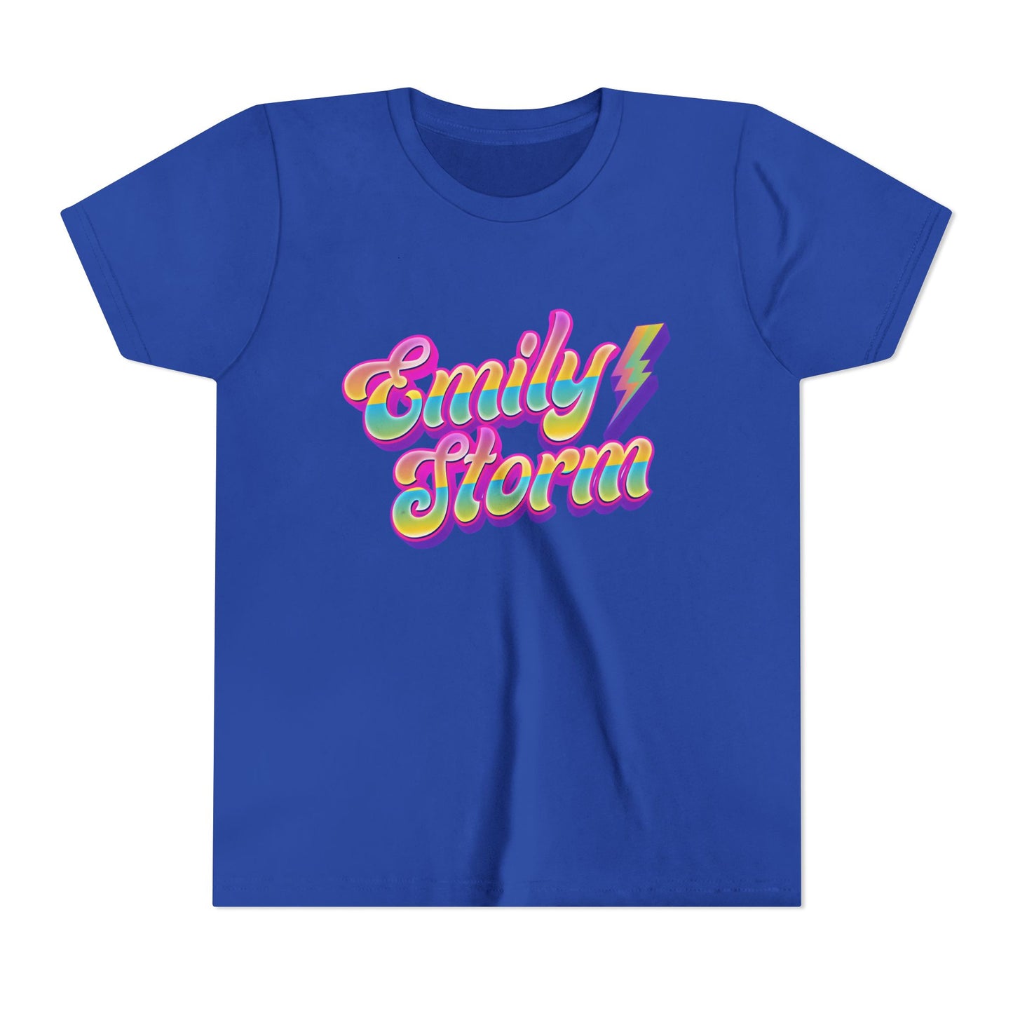 Emily Storm Youth Tee — Retro Rainbow 'Emily Storm' Lightning Name Graphic