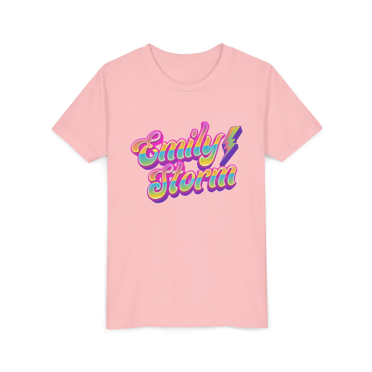 Emily Storm Youth Tee — Retro Rainbow 'Emily Storm' Lightning Name Graphic
