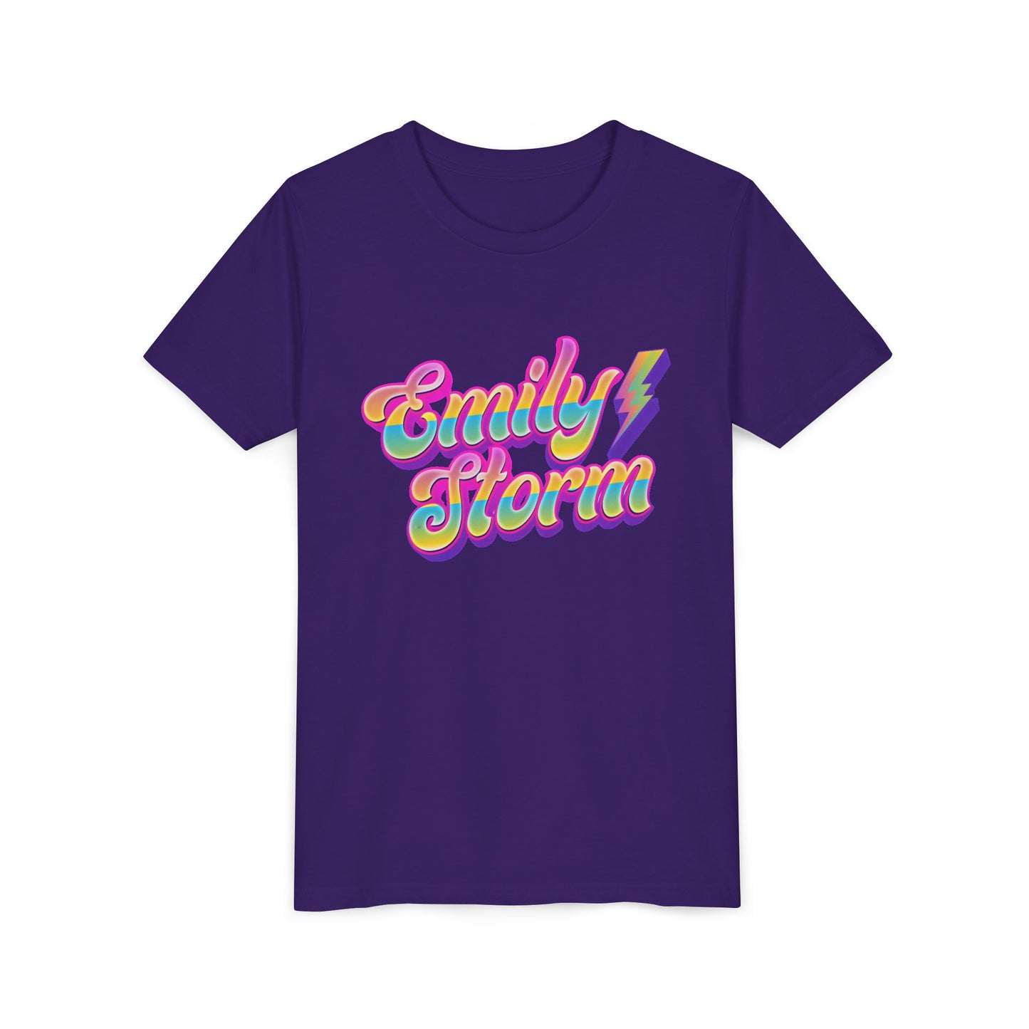 Emily Storm Youth Tee — Retro Rainbow 'Emily Storm' Lightning Name Graphic