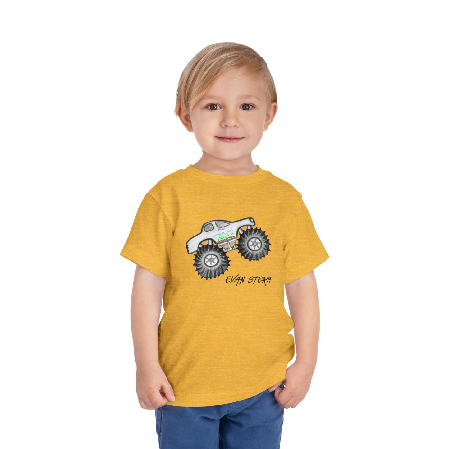 Toddler Monster Truck Evan Artwork Short Sleeve Tee