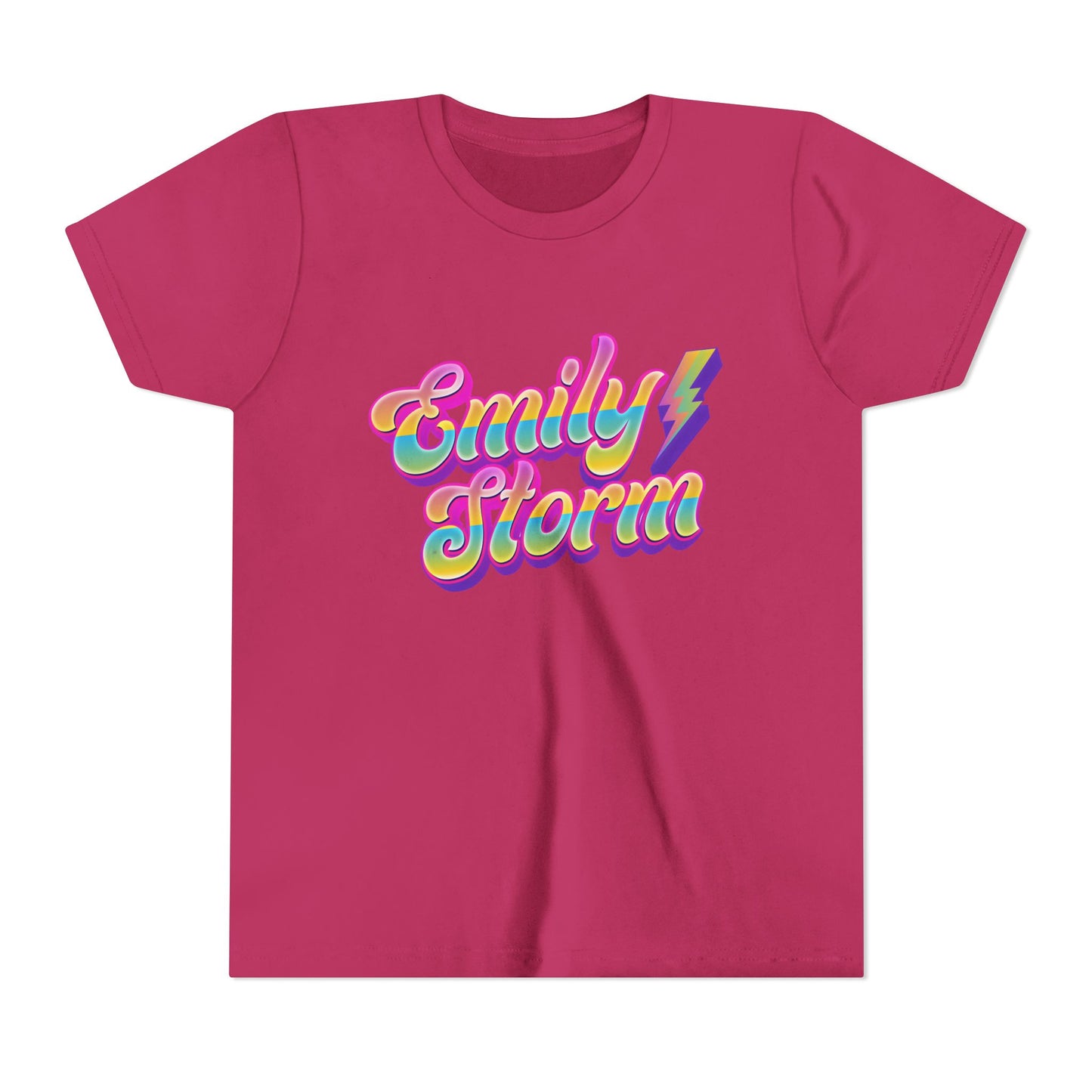 Emily Storm Youth Tee — Retro Rainbow 'Emily Storm' Lightning Name Graphic